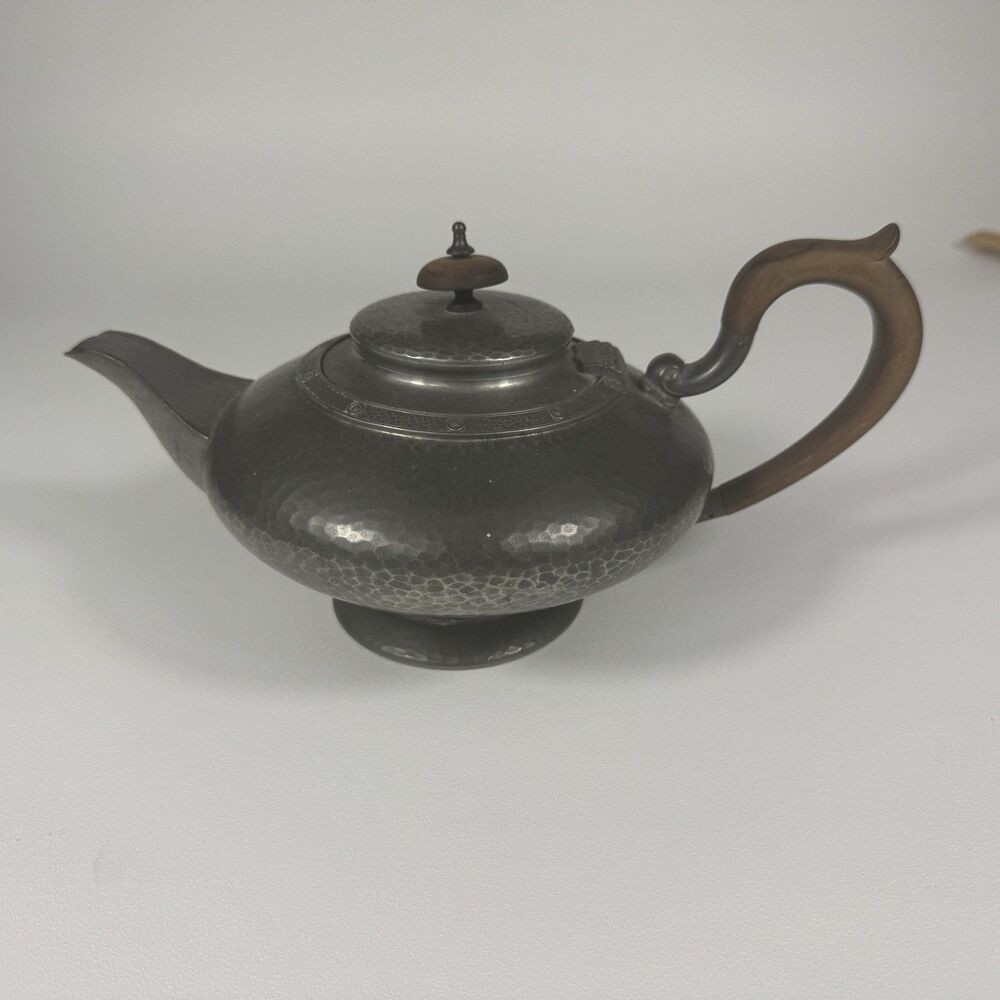 Antique Alex Clark English Pewter No. 28 Hammered Teapot London England